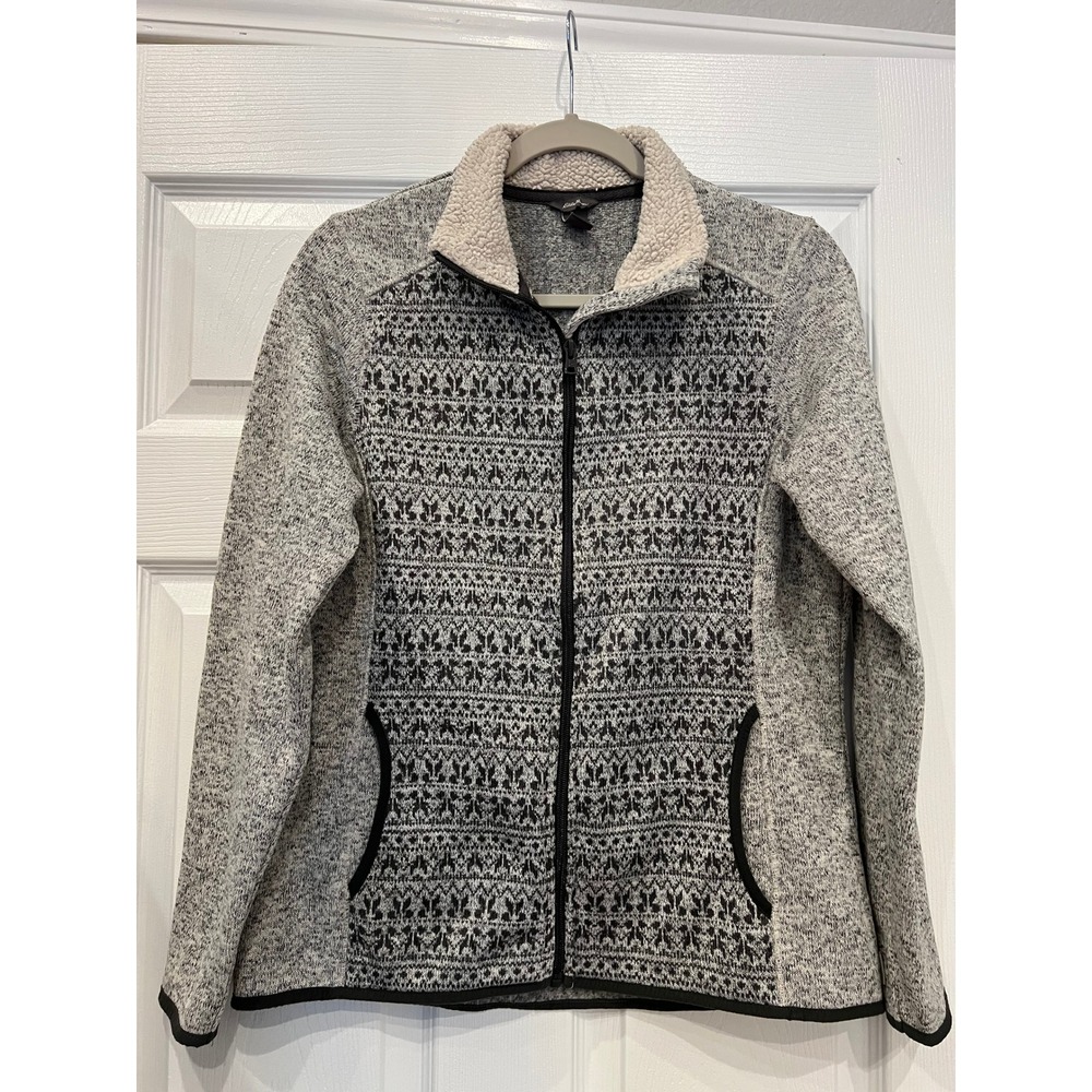 Eddie Bauer Full Zip Sweater Jacket Gray Marled Fair Isle Gorpecore Cabinlife